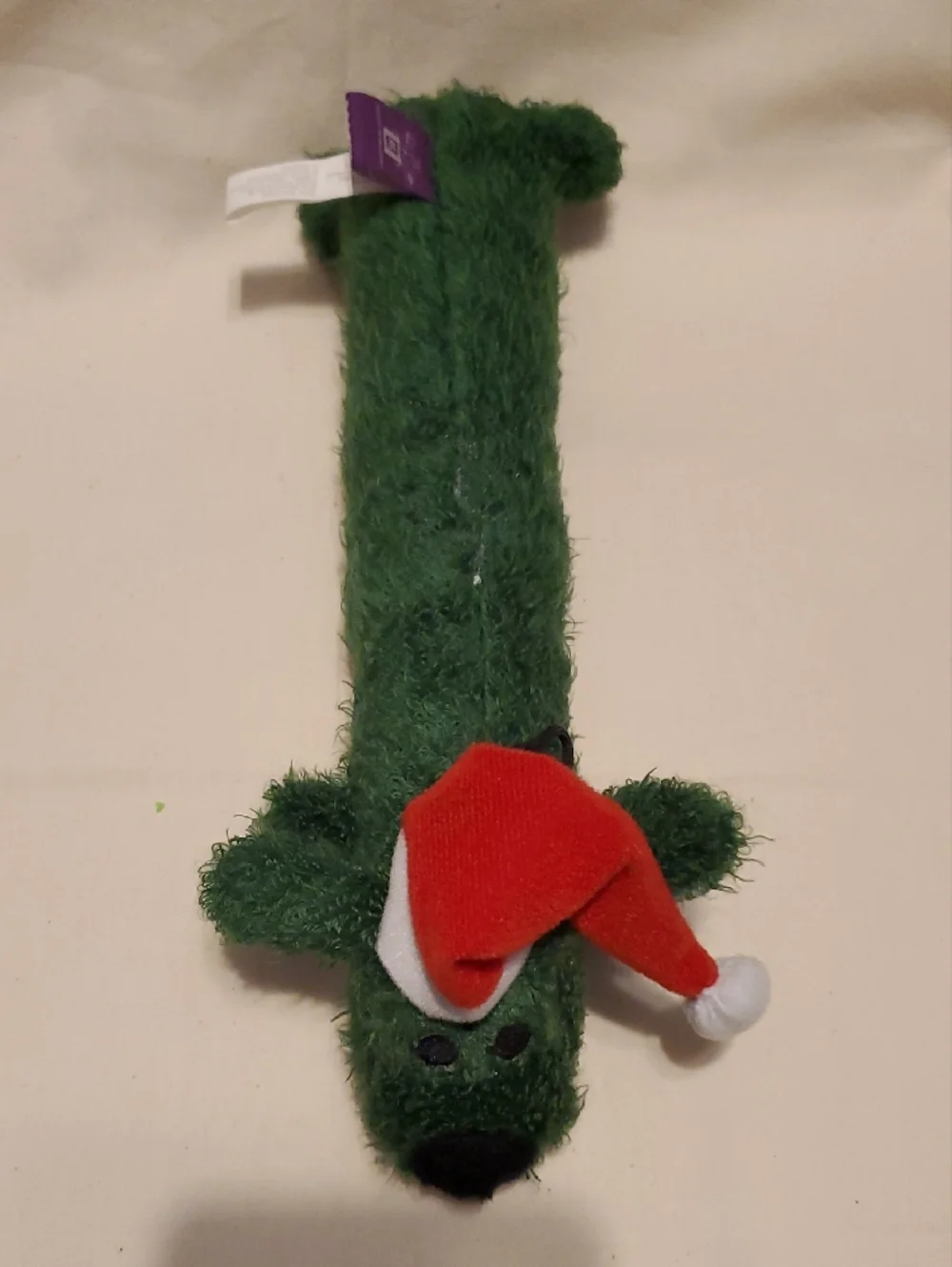 Green Loofa Dog Toy with Santa Hat